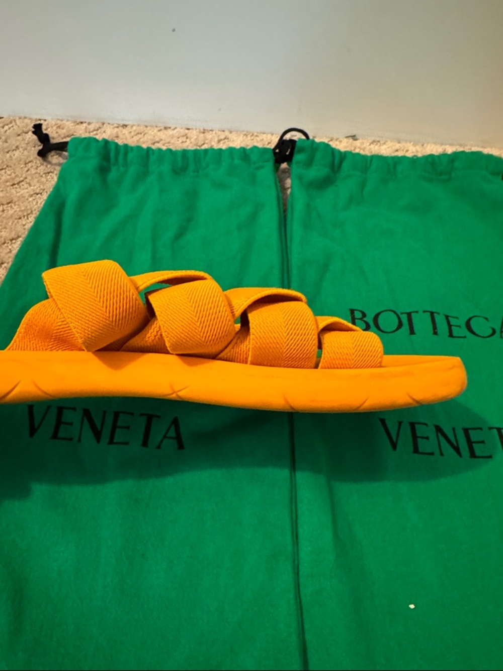 Bottega Veneta Orange Elastic Braided Slide Sandals - Picture 6 of 6